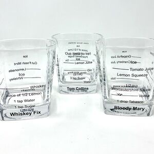 Unbranded Bartending Glasses Drink Recipes Set of 3 Clear Glass Barware Cocktail